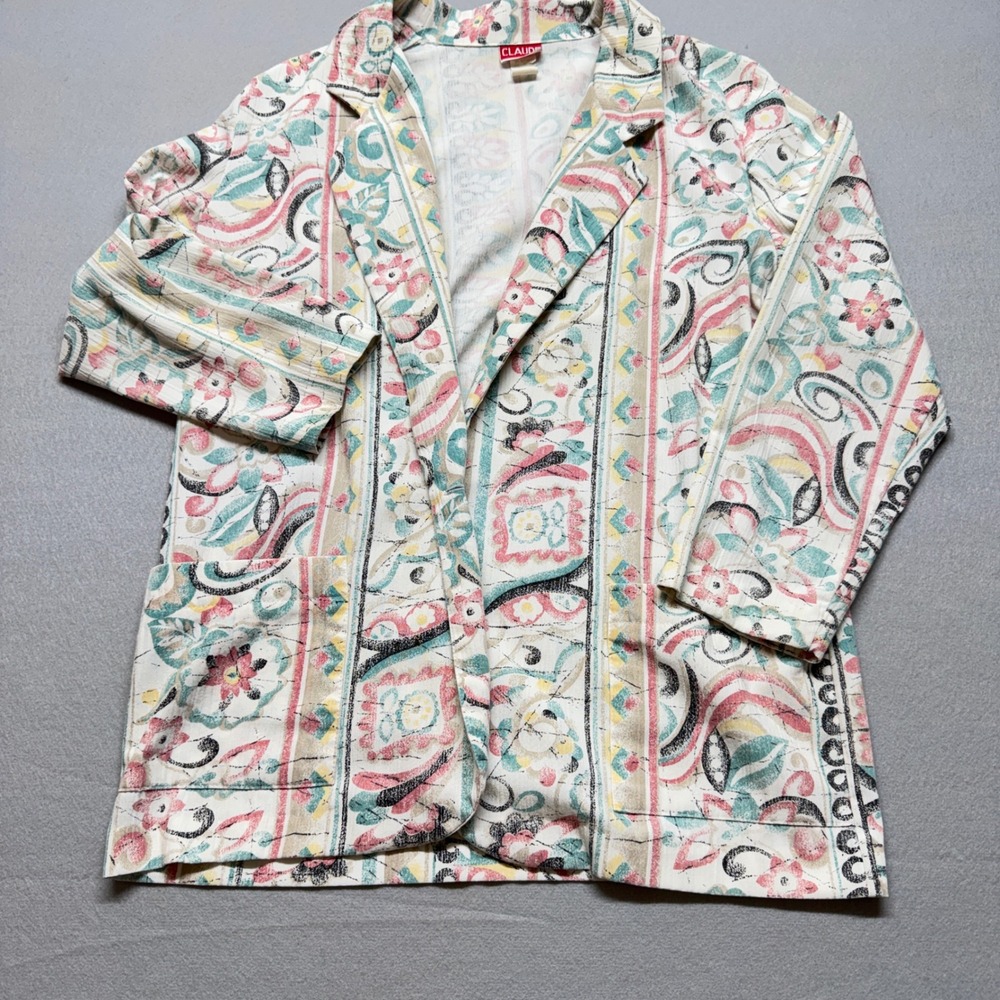 Vintage Claude Floral Paisley Blazer Jacket Multi Color Made in USA Size 12